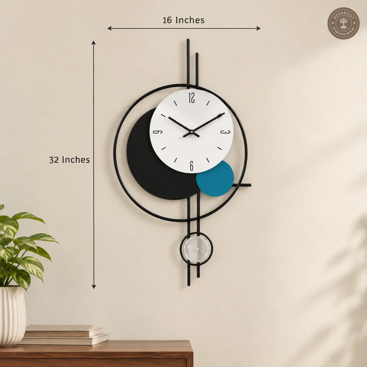 Black Blue Circle Metal Wall Clock