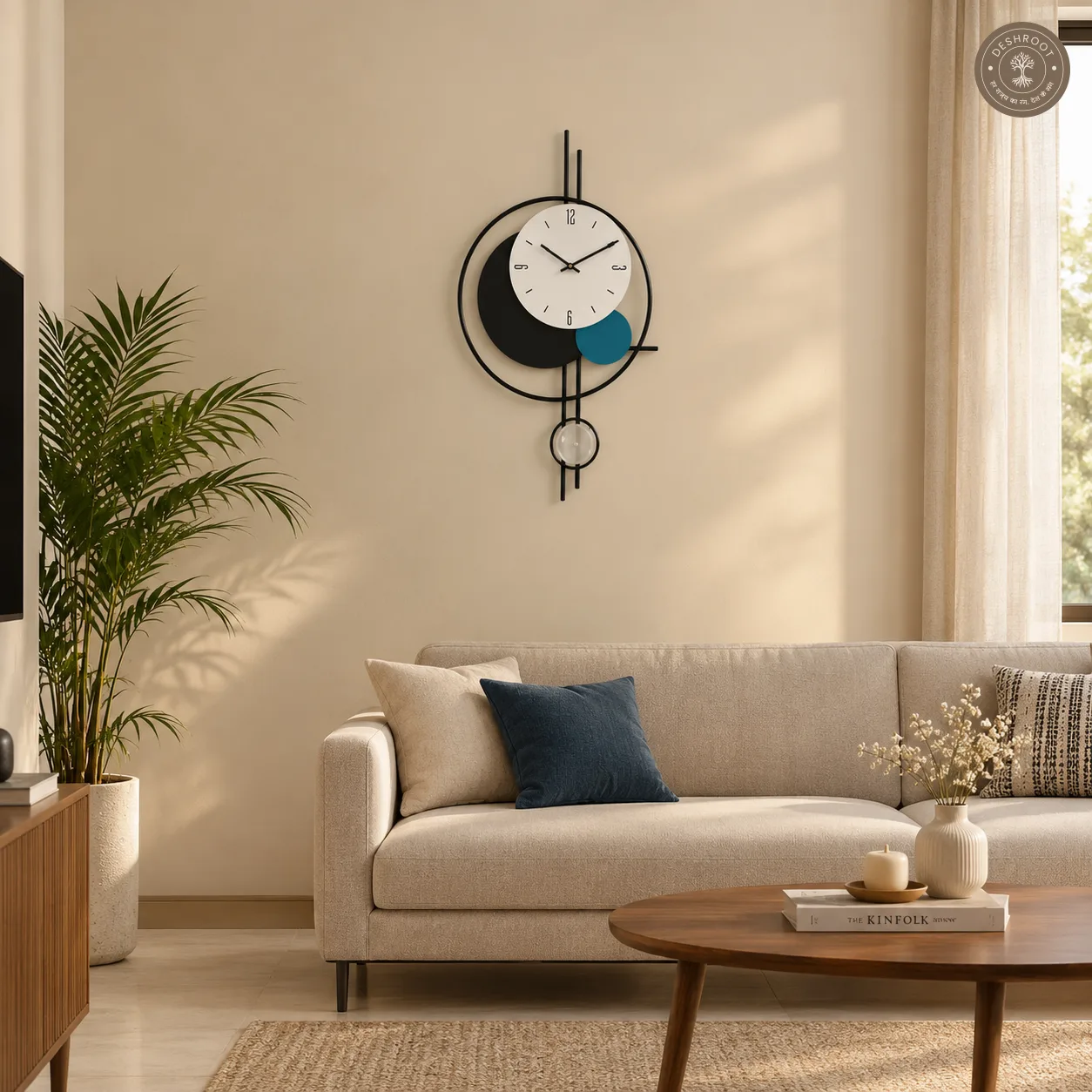 Black Blue Circle Metal Wall Clock