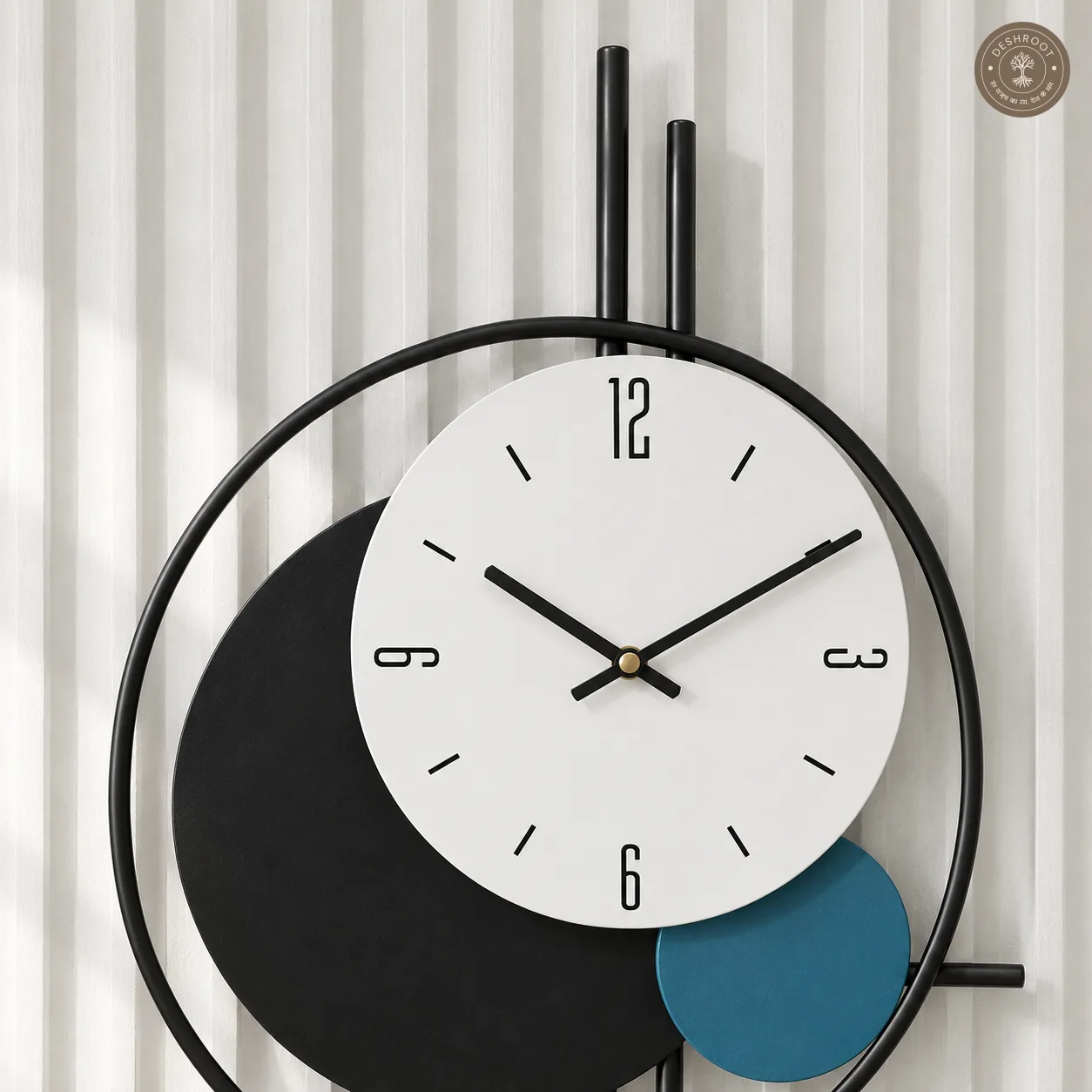 Black Blue Circle Metal Wall Clock