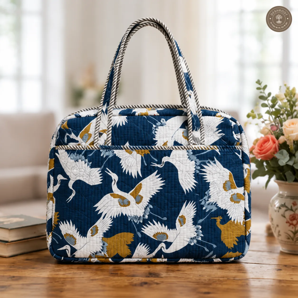 Blue Crane Quilted Laptop Bag – Handcrafted Cotton Laptop Sleeve