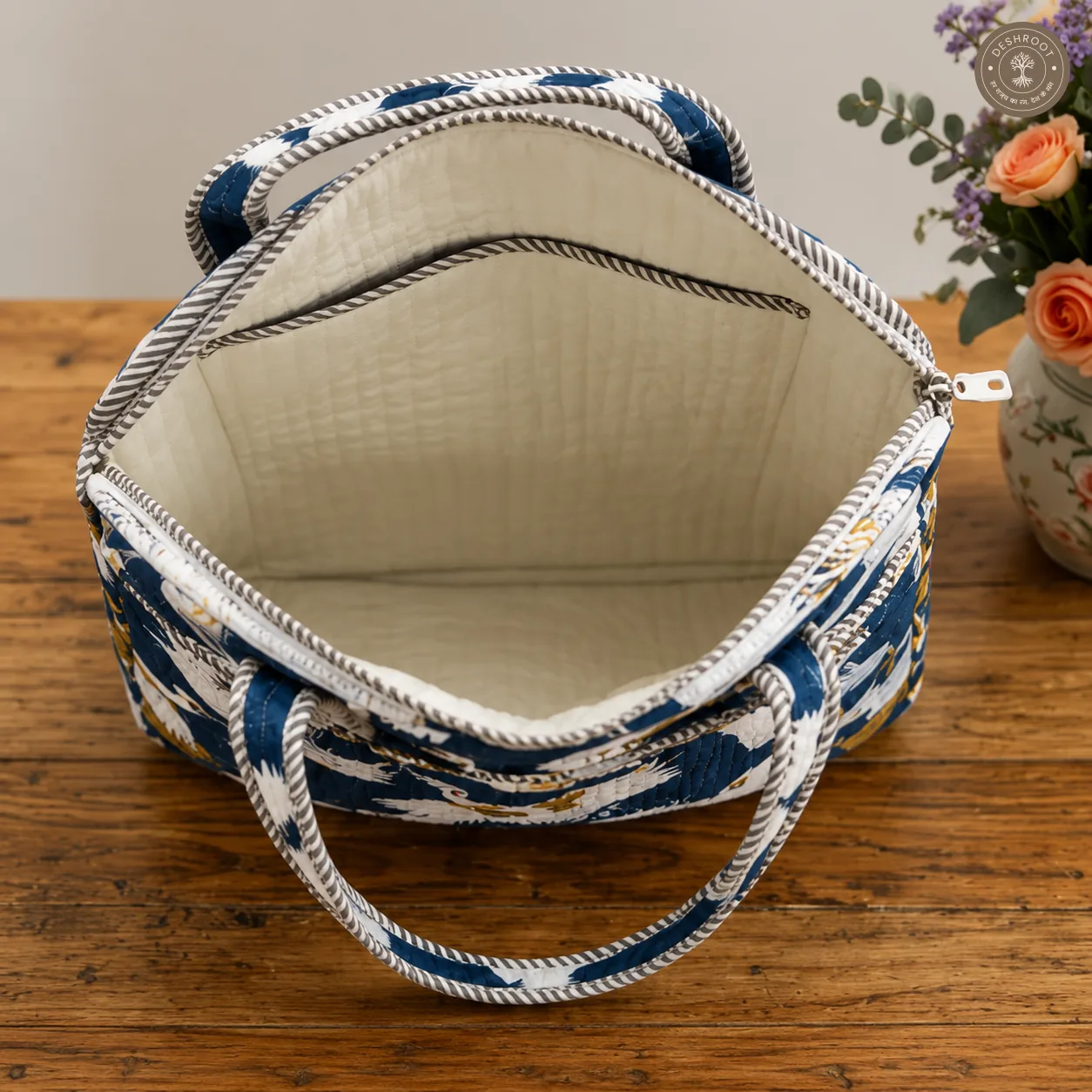 Blue Crane Quilted Laptop Bag – Handcrafted Cotton Laptop Sleeve