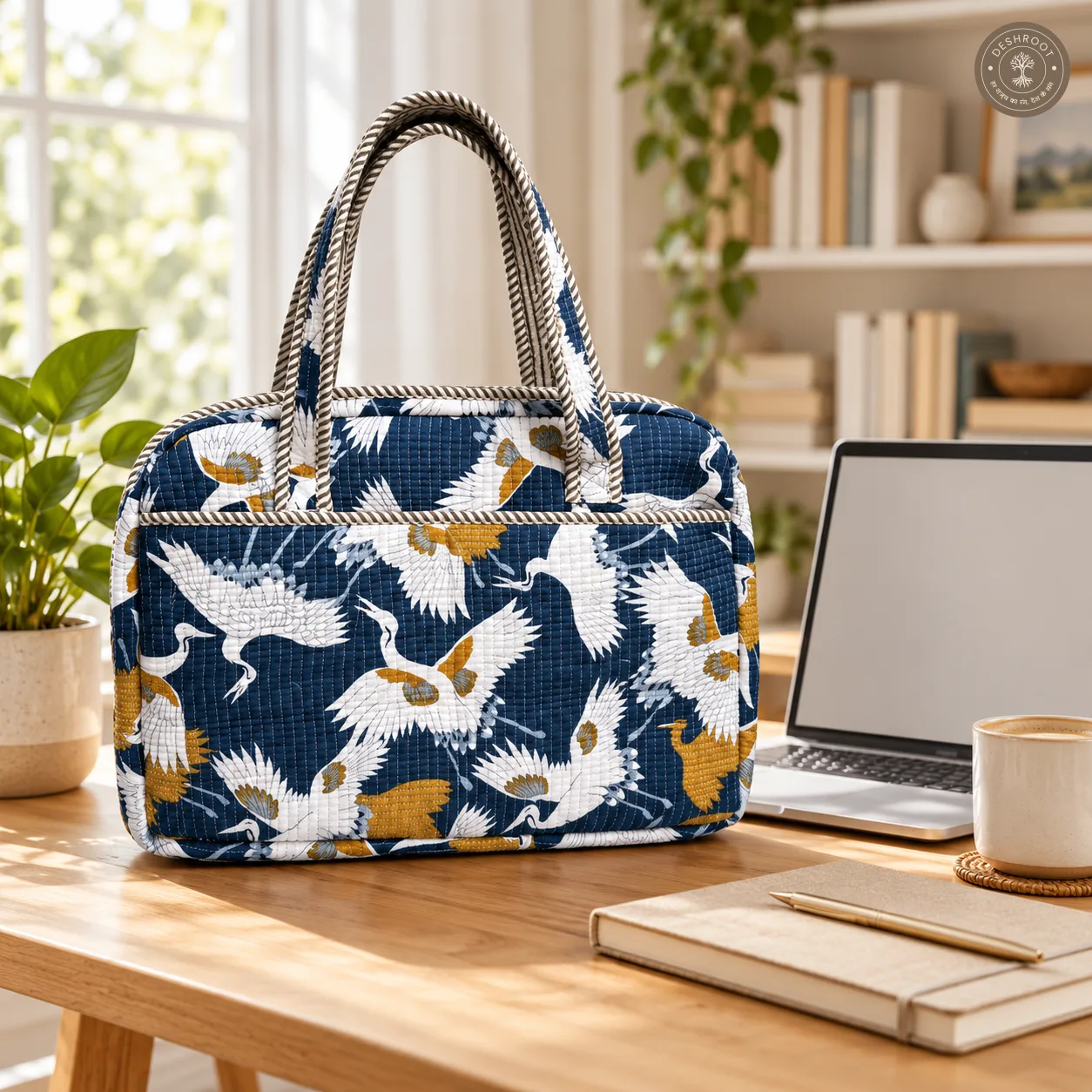 Blue Crane Quilted Laptop Bag – Handcrafted Cotton Laptop Sleeve