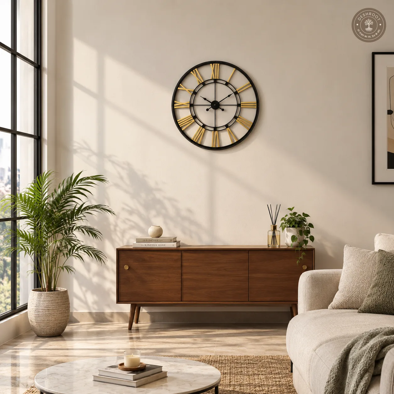 Golden Roman Numeral Wall Clock