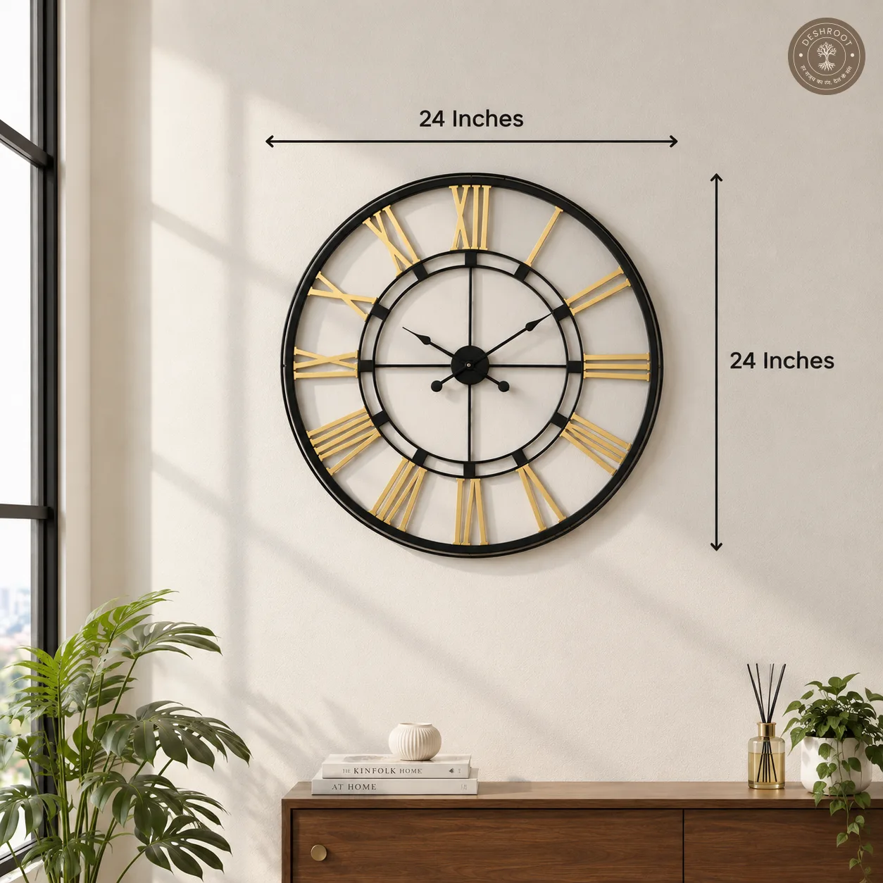 Golden Roman Numeral Wall Clock