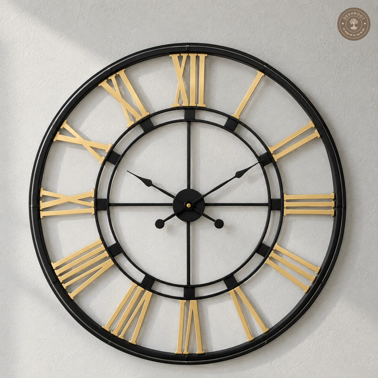 Golden Roman Numeral Wall Clock