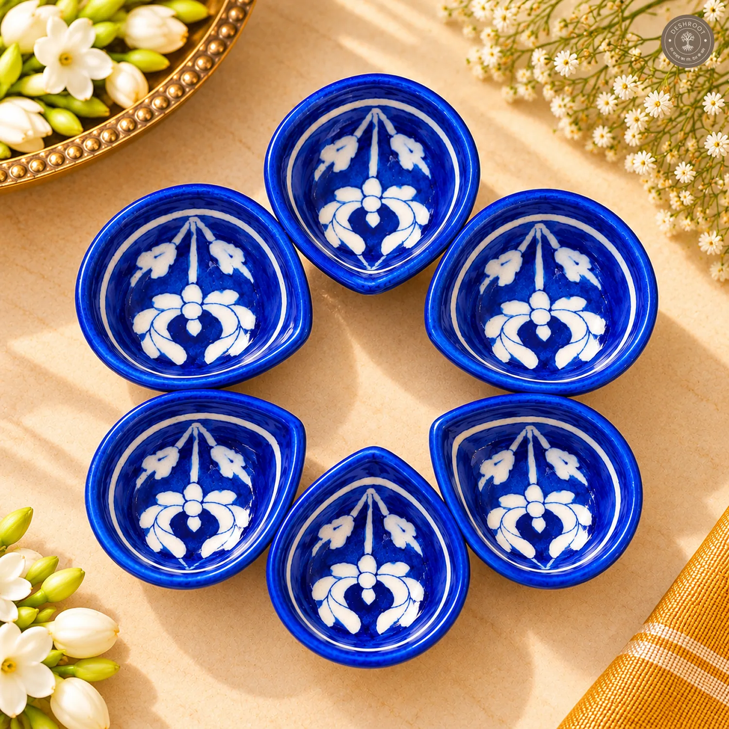 Floral Blue Pottery Diya