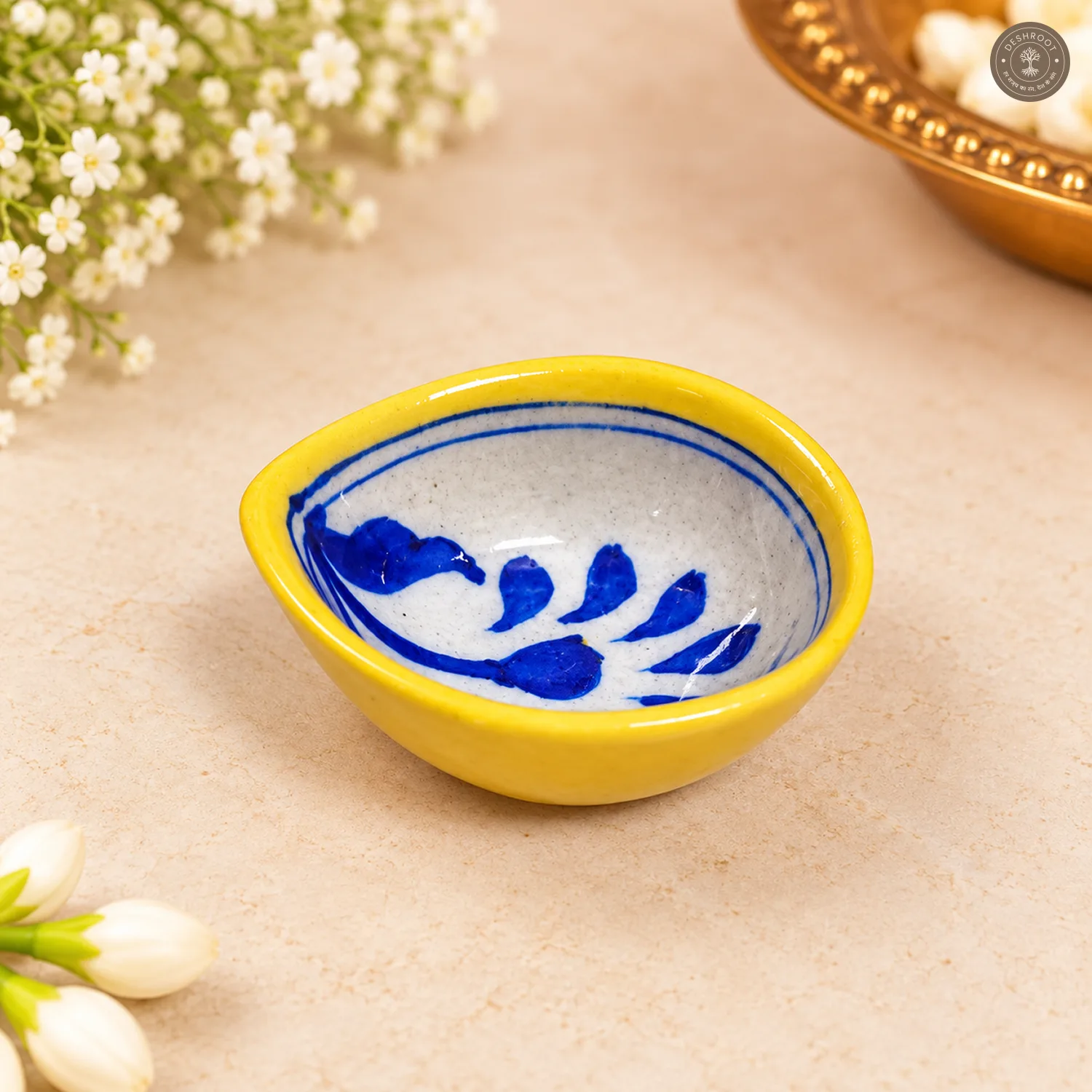 Multicolor Floral Blue Pottery Diya