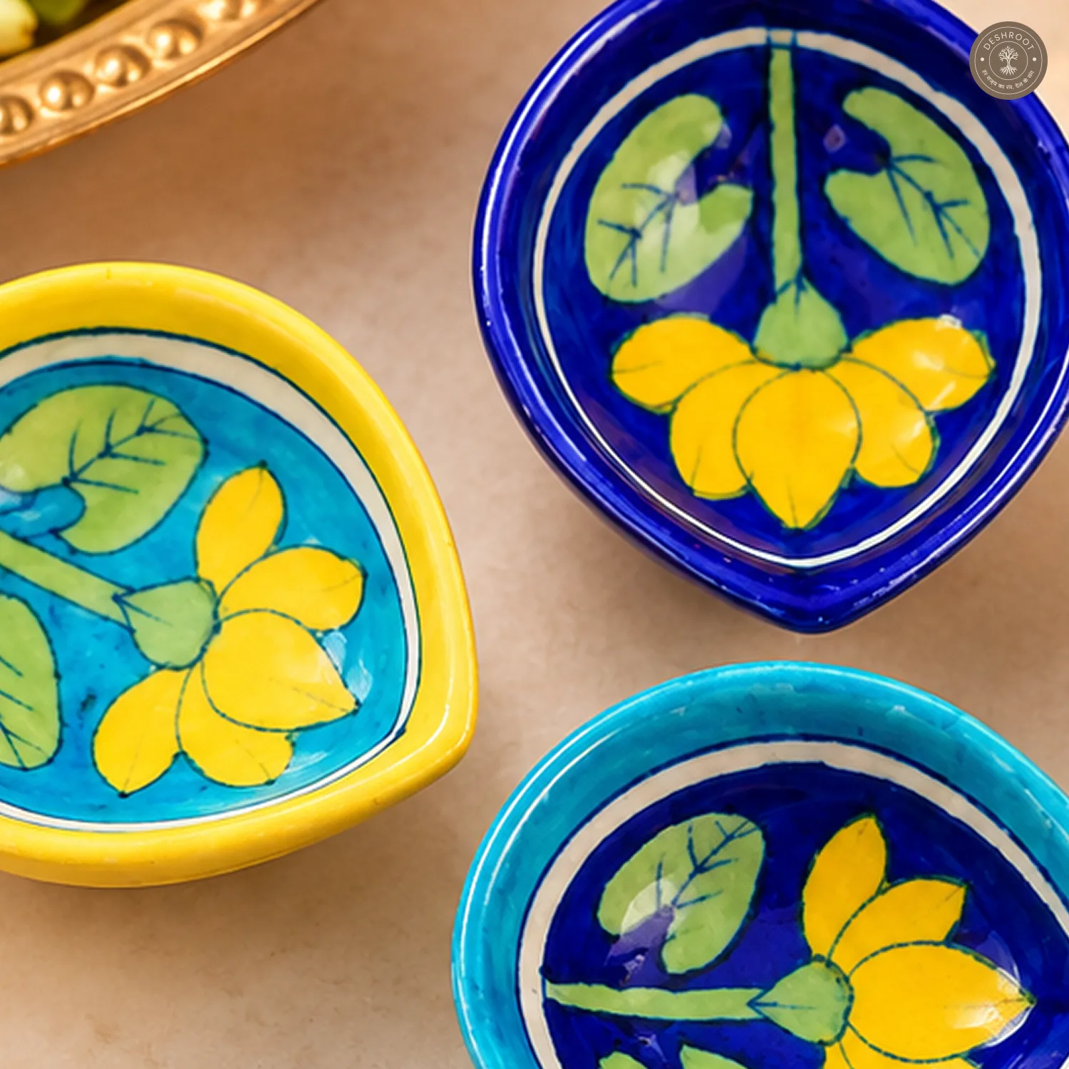 Multicolor Lotus Blue Pottery Diya