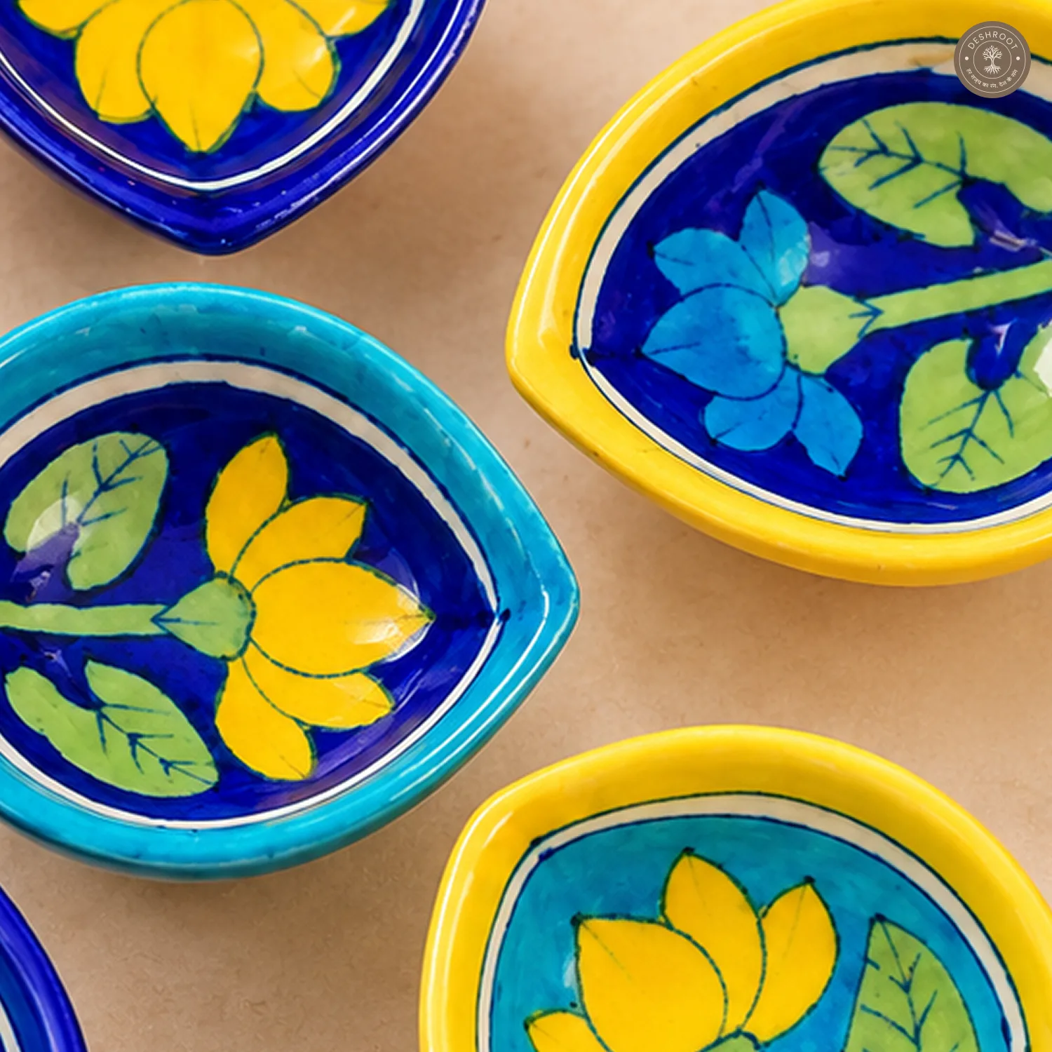 Multicolor Lotus Blue Pottery Diya
