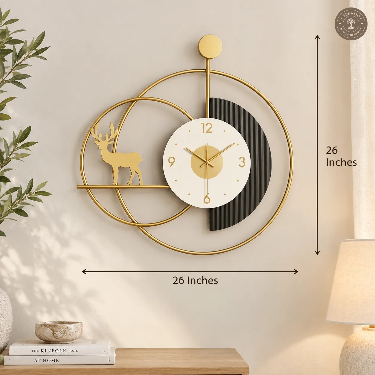 Golden Deer Metal Wall Clock