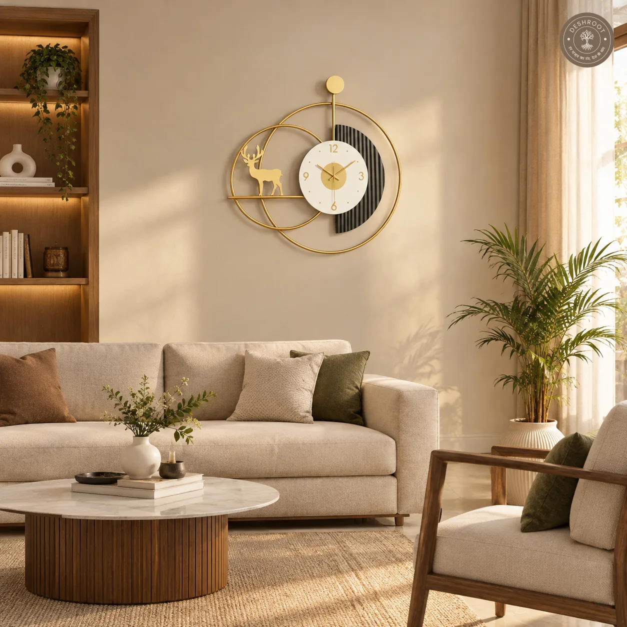 Golden Deer Metal Wall Clock