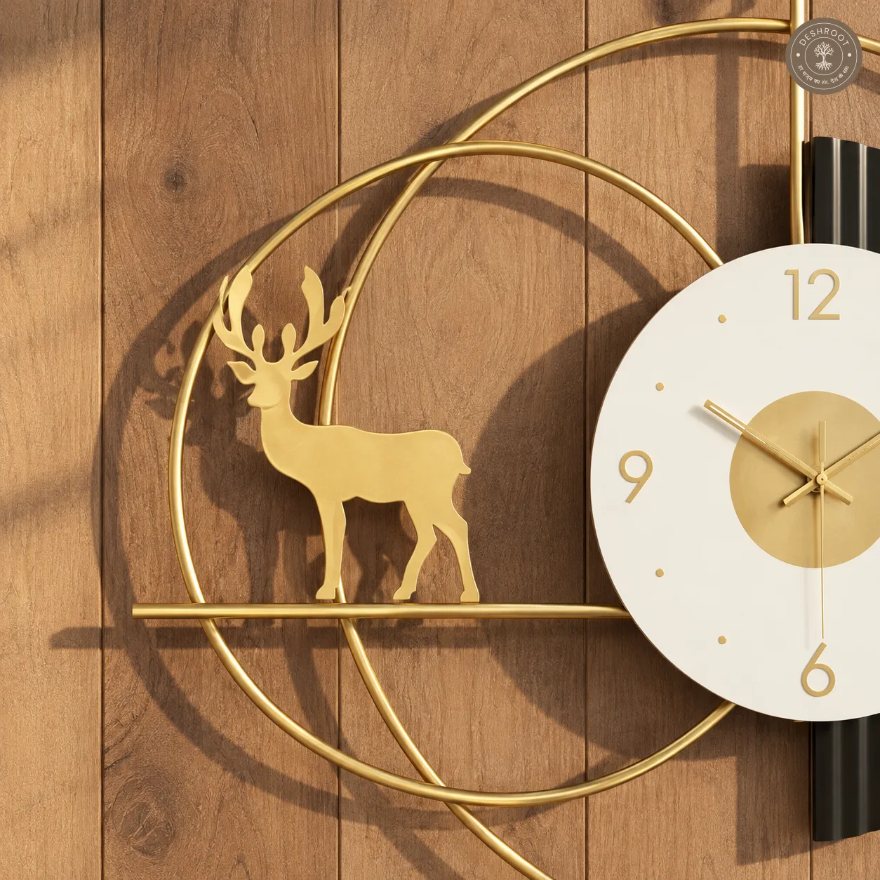 Golden Deer Metal Wall Clock
