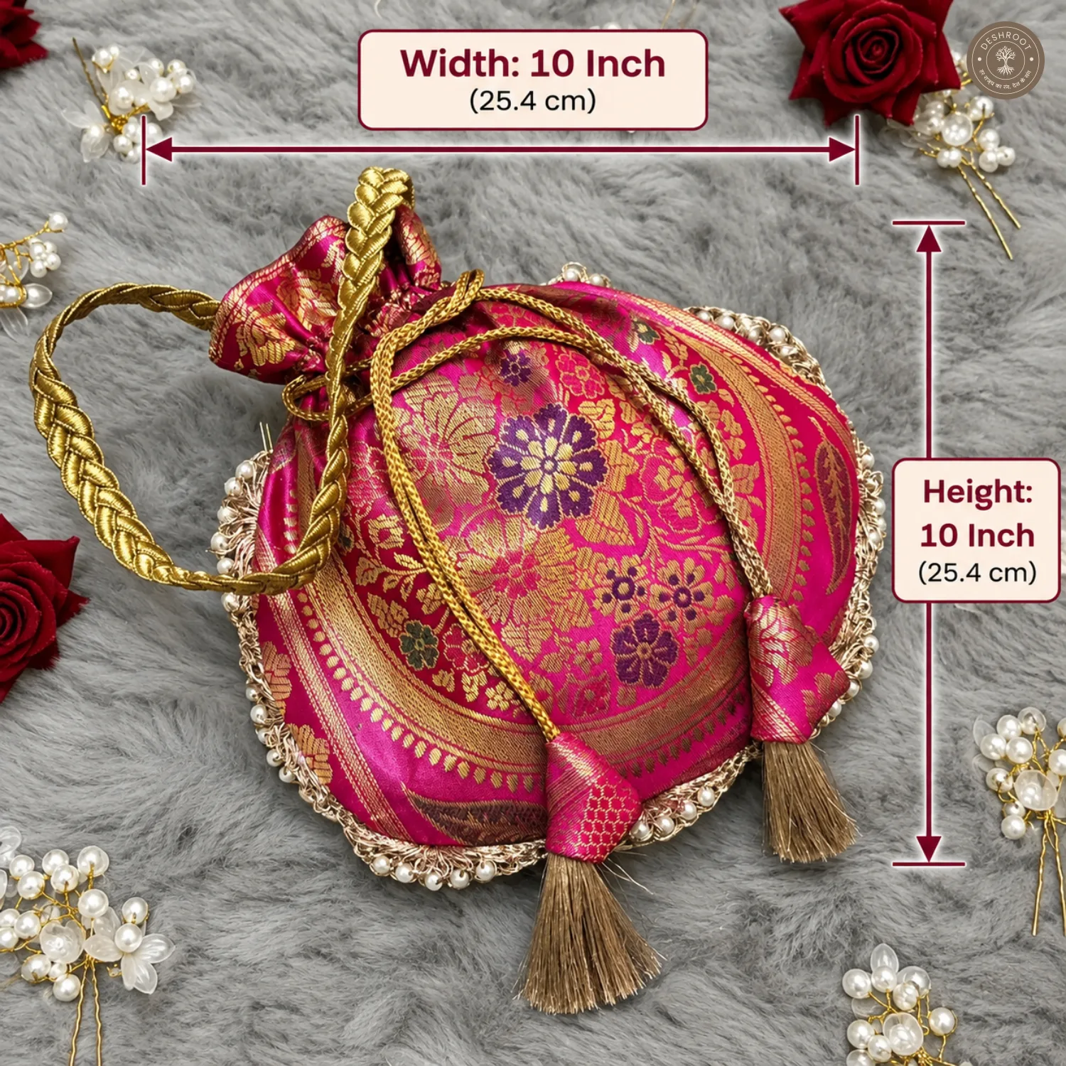 Rani Pink	Premium Banarasi Silk Potli Bag
