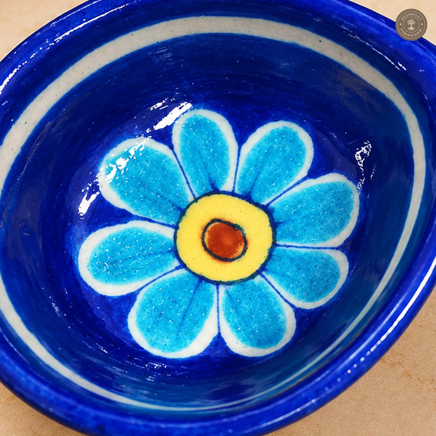 Light Blue Flower Blue Pottery Diya