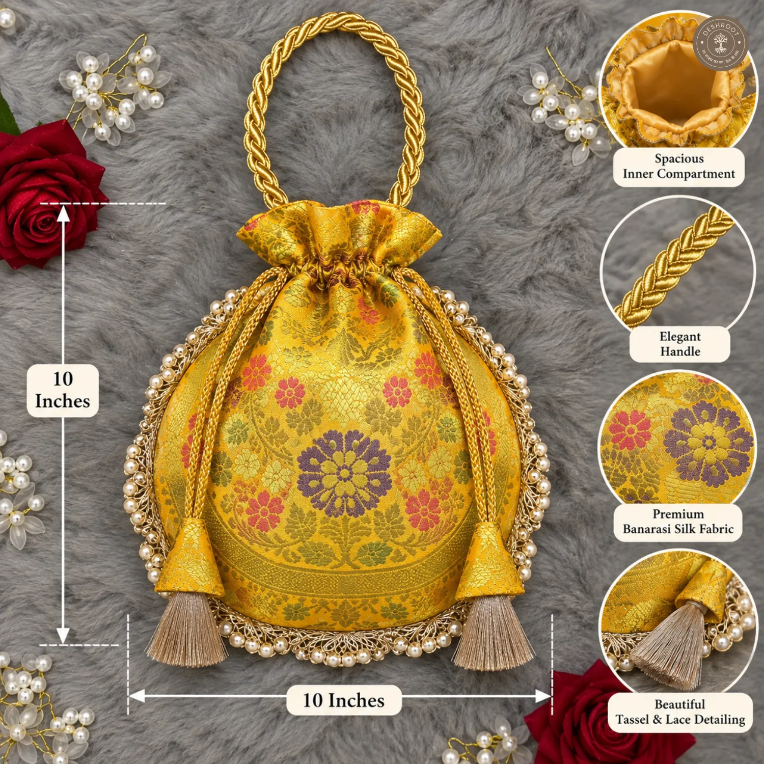 Bright Yellow Eccentric Lace Potli Bag