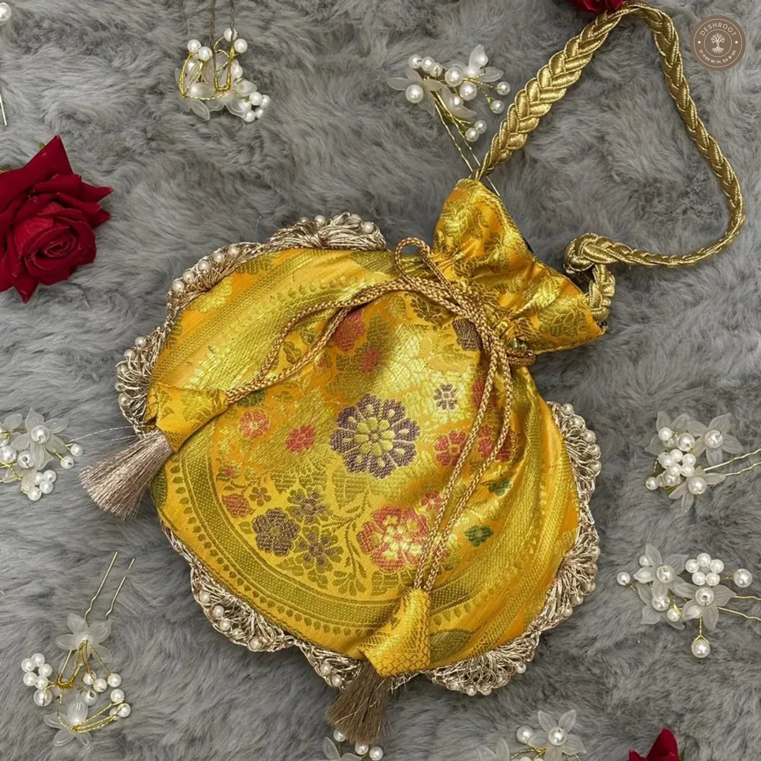 Bright Yellow Eccentric Lace Potli Bag