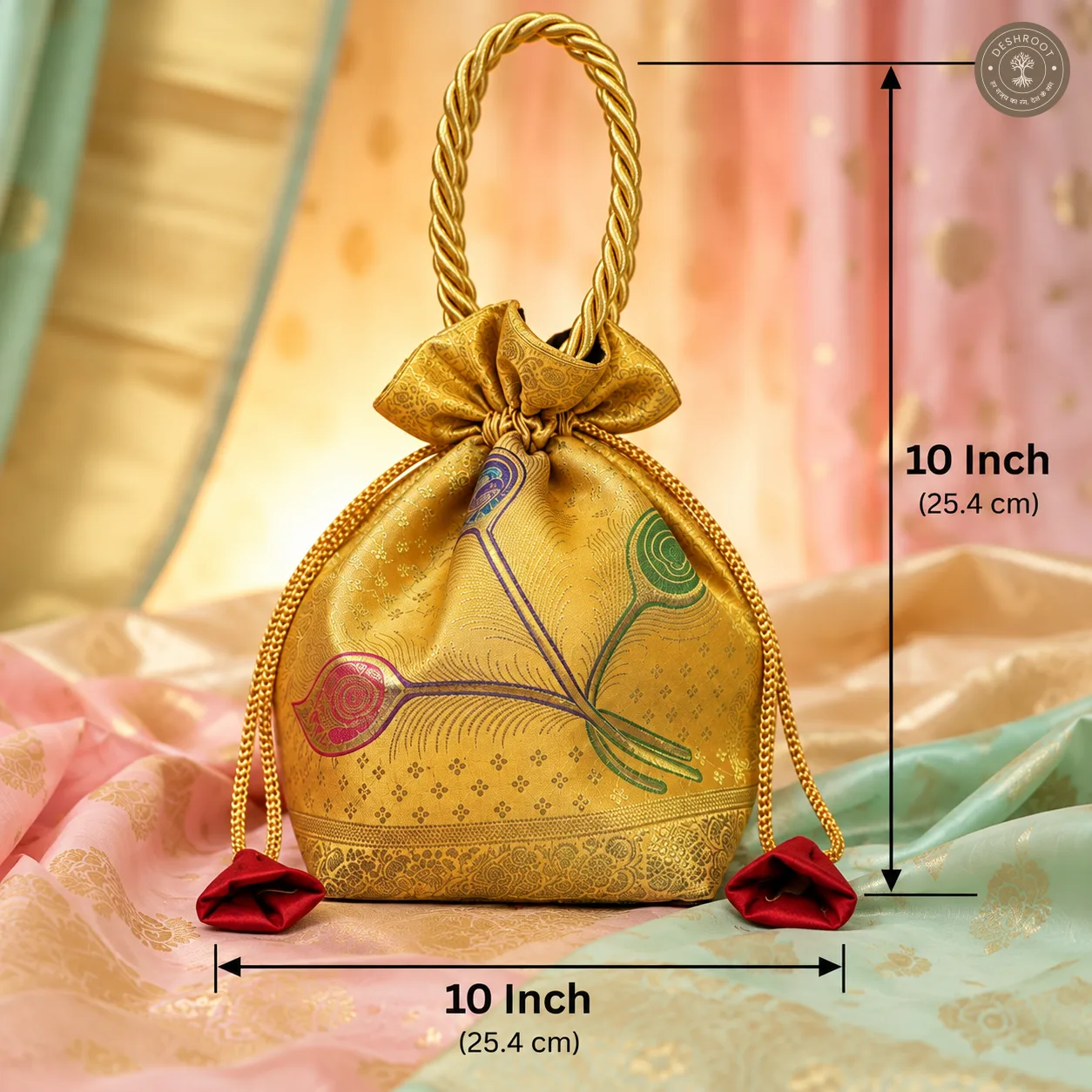 Ethnic Gold Banarasi Potli Bag