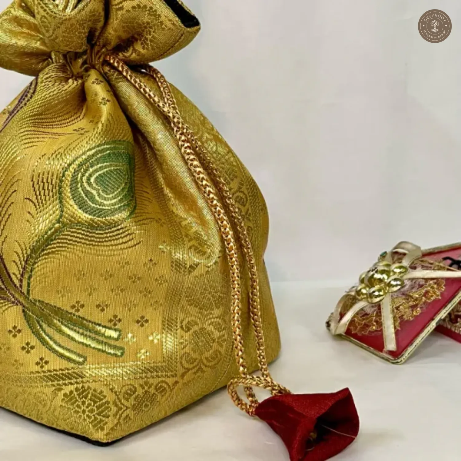 Ethnic Gold Banarasi Potli Bag