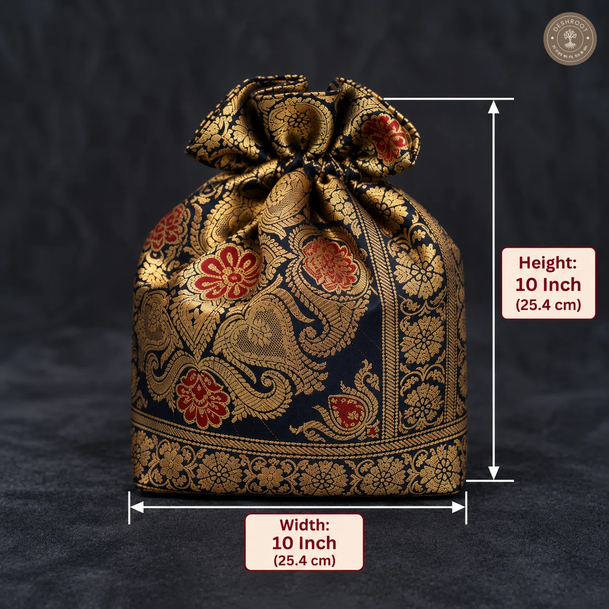 Black Banarasi Silk Brocade Potli Bag