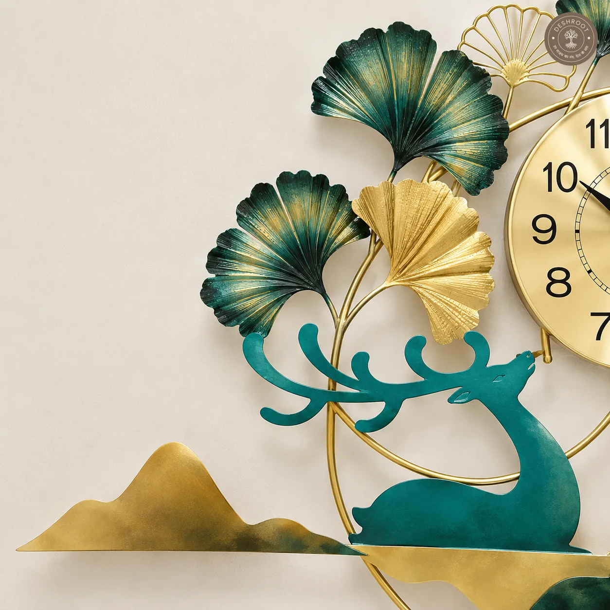 Golden Deer Scenic Metal Wall Clock