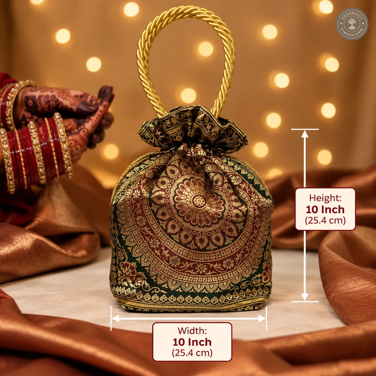 Stunning Black Banarasi Silk Brocade Potli Bag