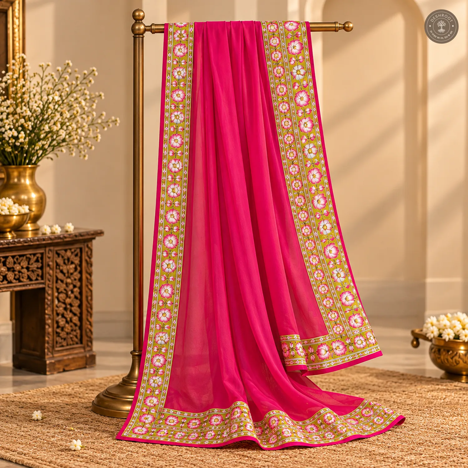 Full Stitched Cotton Lehenga with Ajrakh Lotus Print