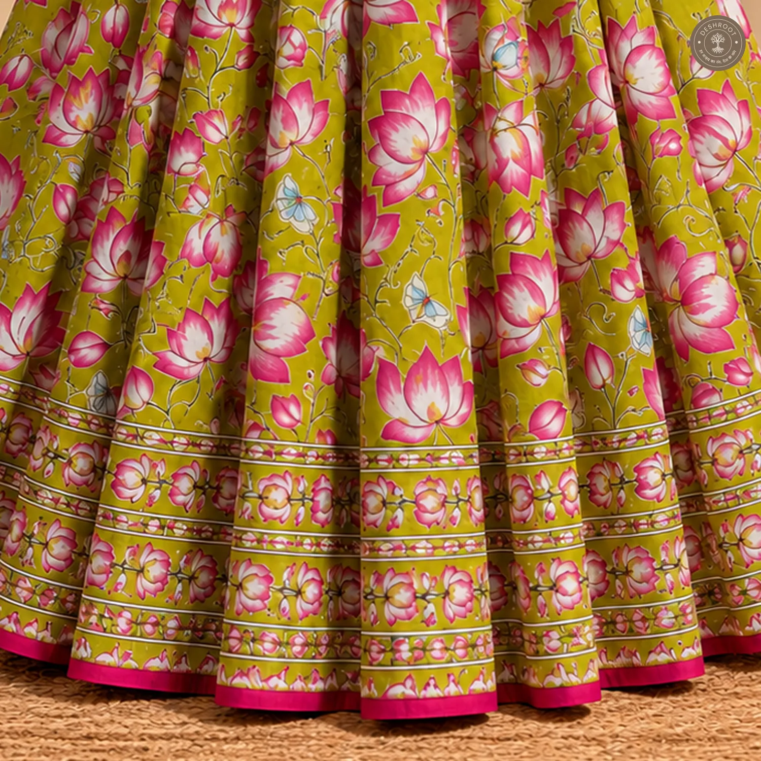 Full Stitched Cotton Lehenga with Ajrakh Lotus Print