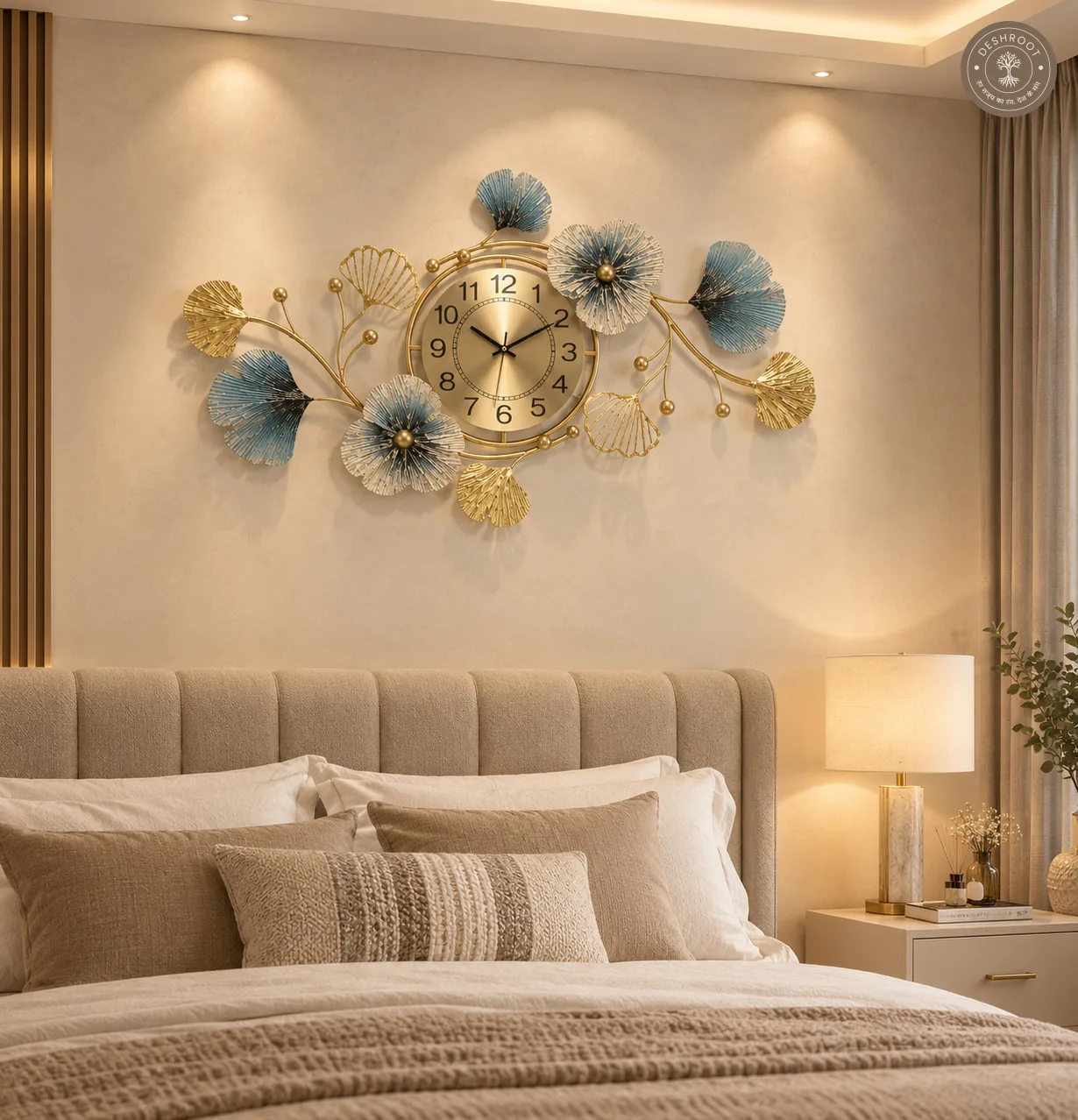 Ginkgo Leaf Floral Metal Wall Clock