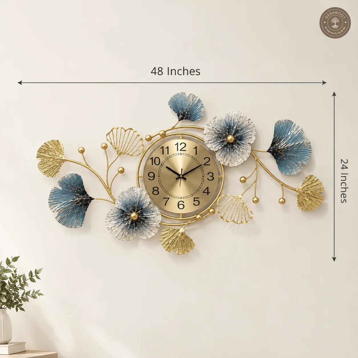 Ginkgo Leaf Floral Metal Wall Clock