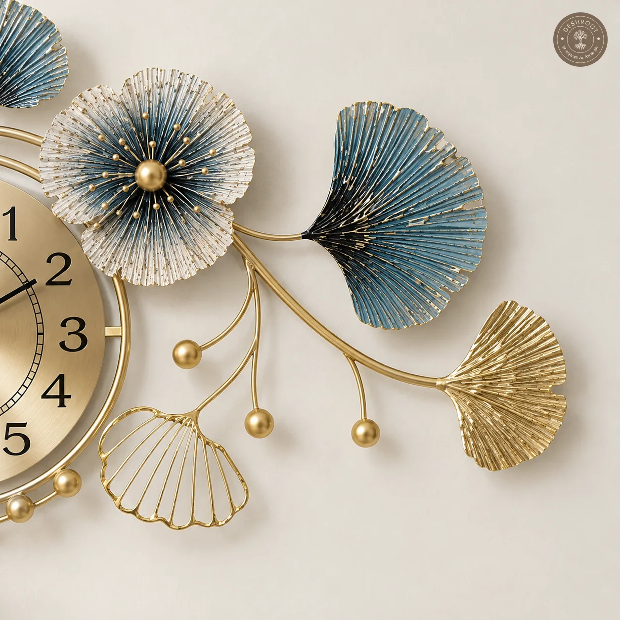 Ginkgo Leaf Floral Metal Wall Clock