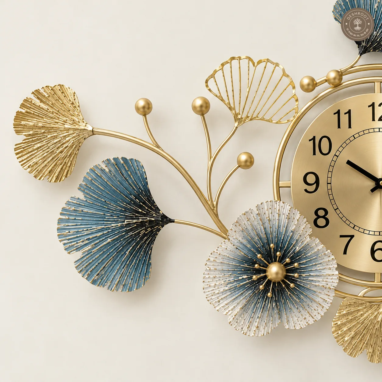 Ginkgo Leaf Floral Metal Wall Clock