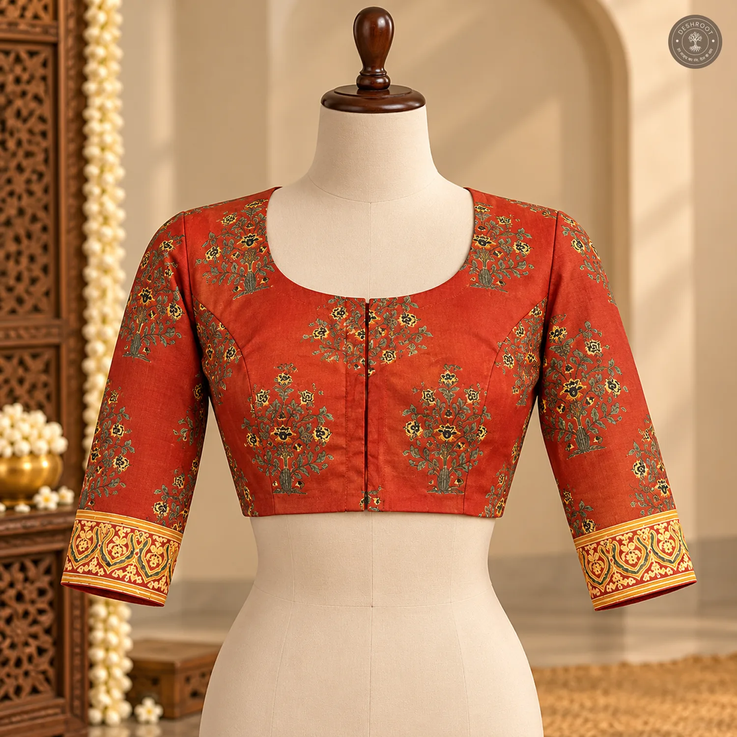 Full Stitched Cotton Lehenga with Ajrakh Print