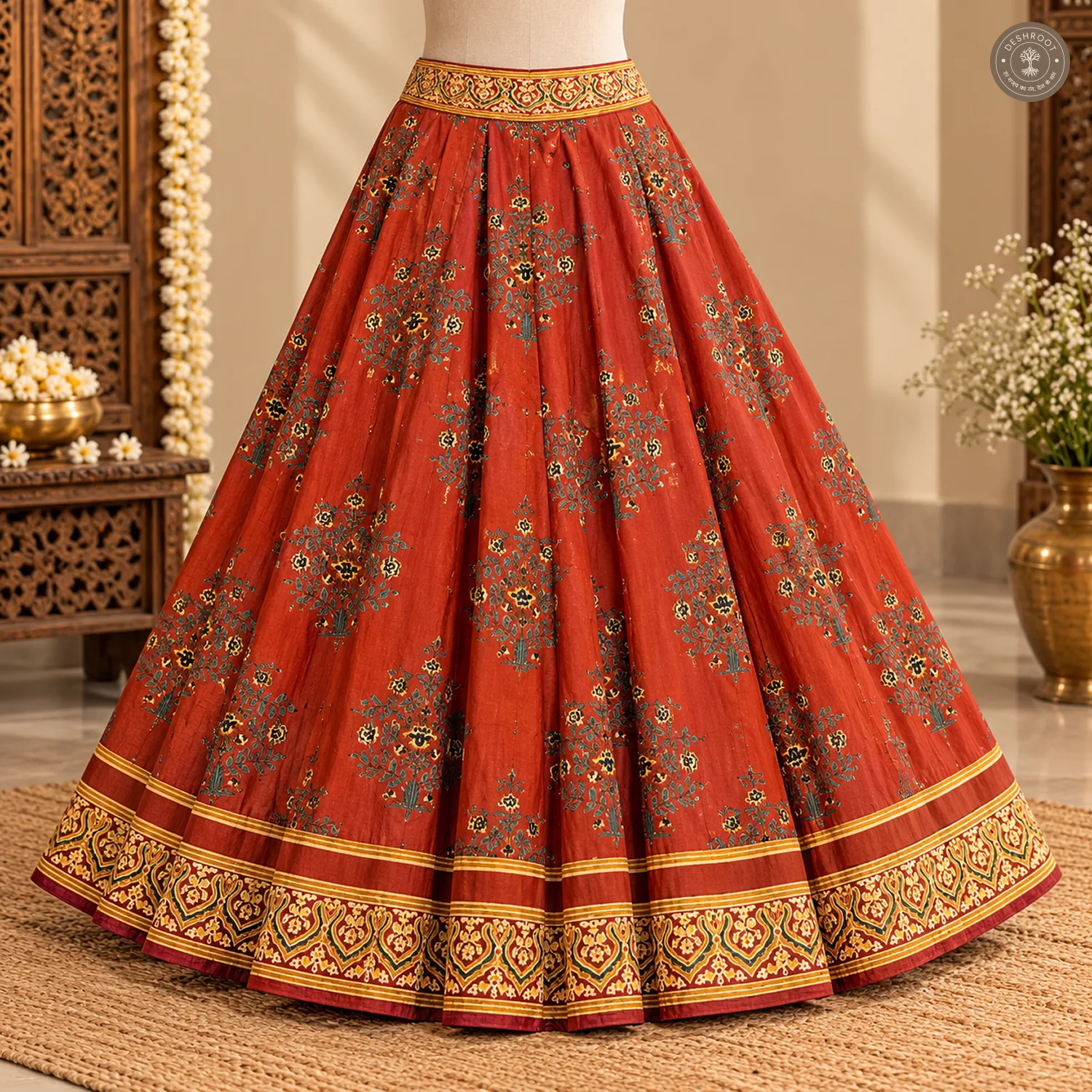 Full Stitched Cotton Lehenga with Ajrakh Print