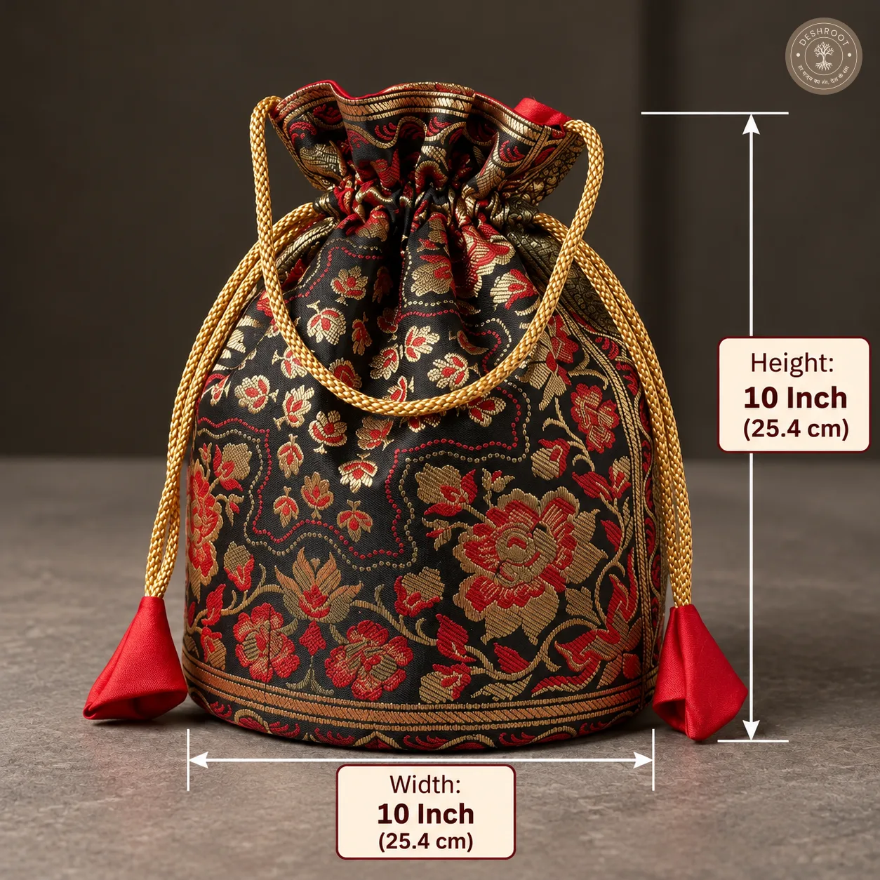 Black Banarasi Silk Brocade Potli Bag For Women
