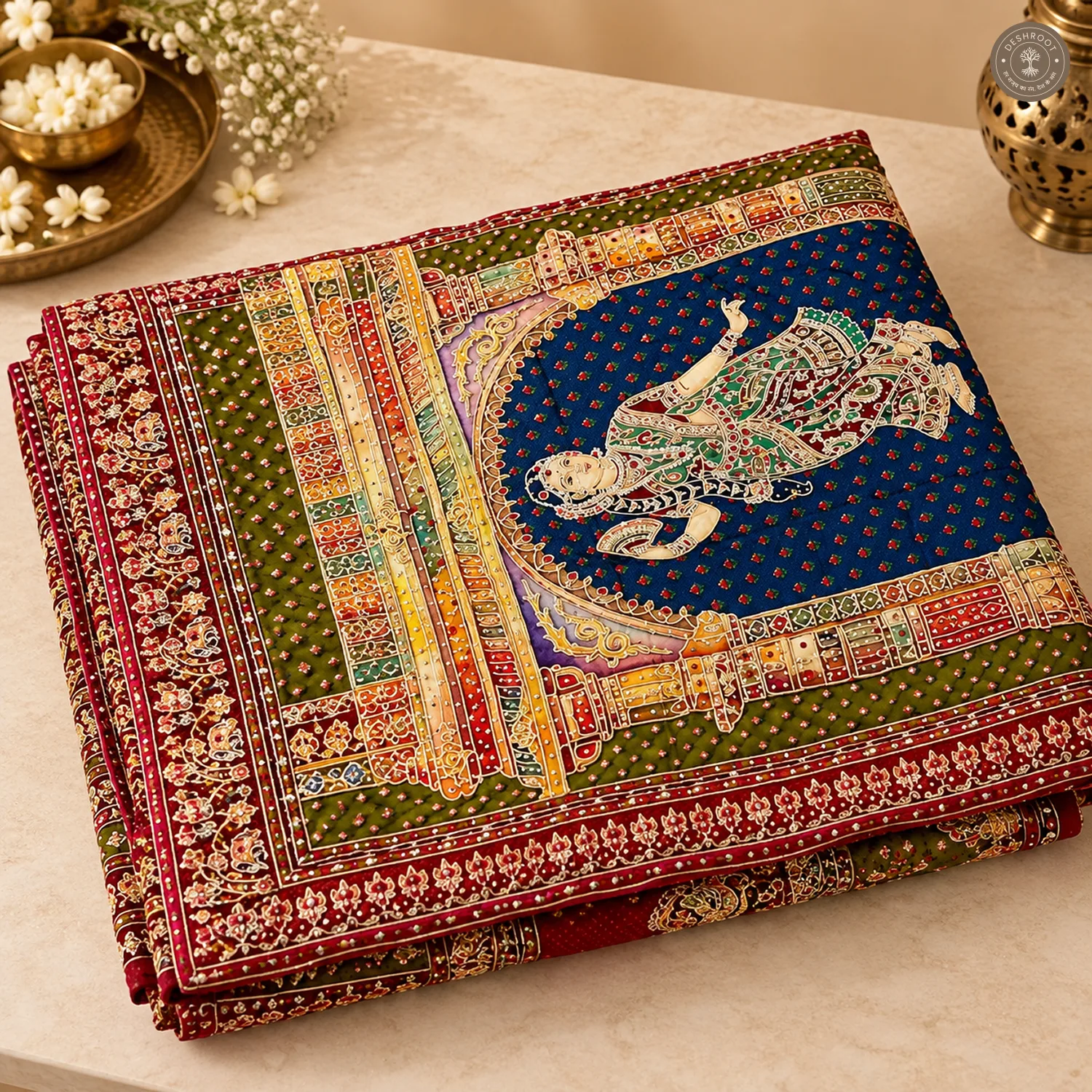 Traditional Printed Chinon Silk Saree