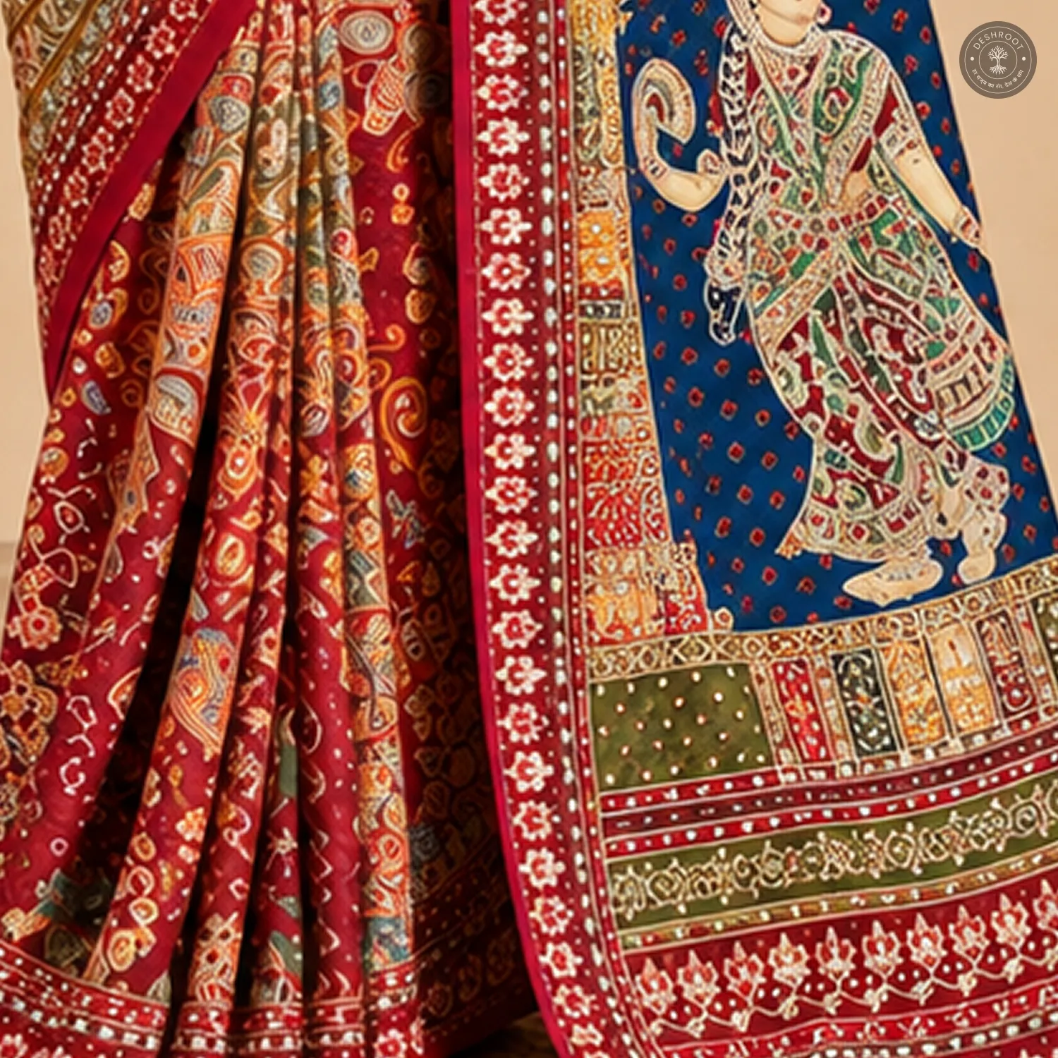 Traditional Printed Chinon Silk Saree