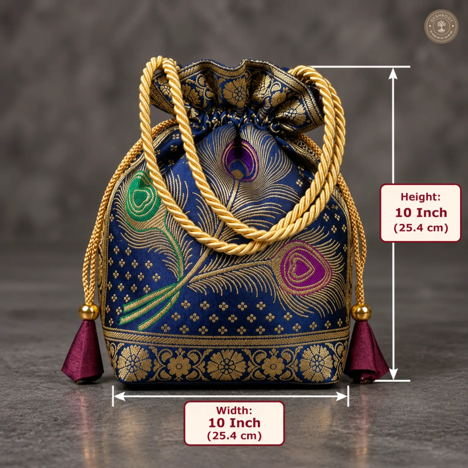 Navy Blue Banarasi Silk Brocade Potli Bag