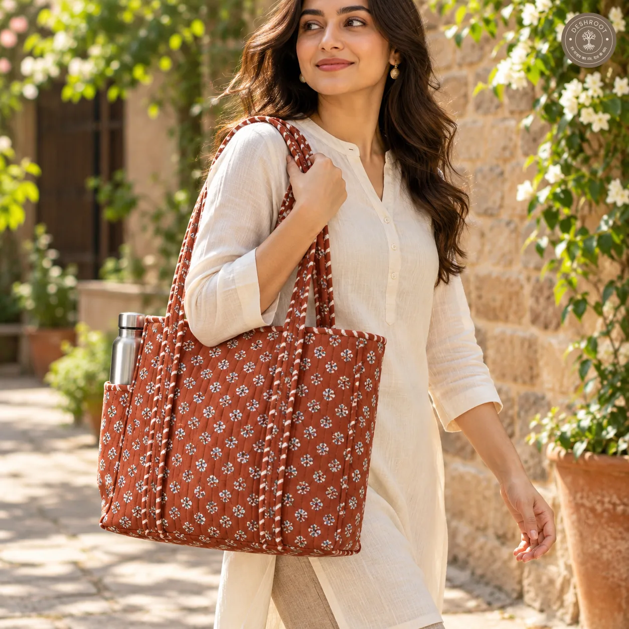 Brown Floral Printed Multipurpose Shoulder Bag for Women