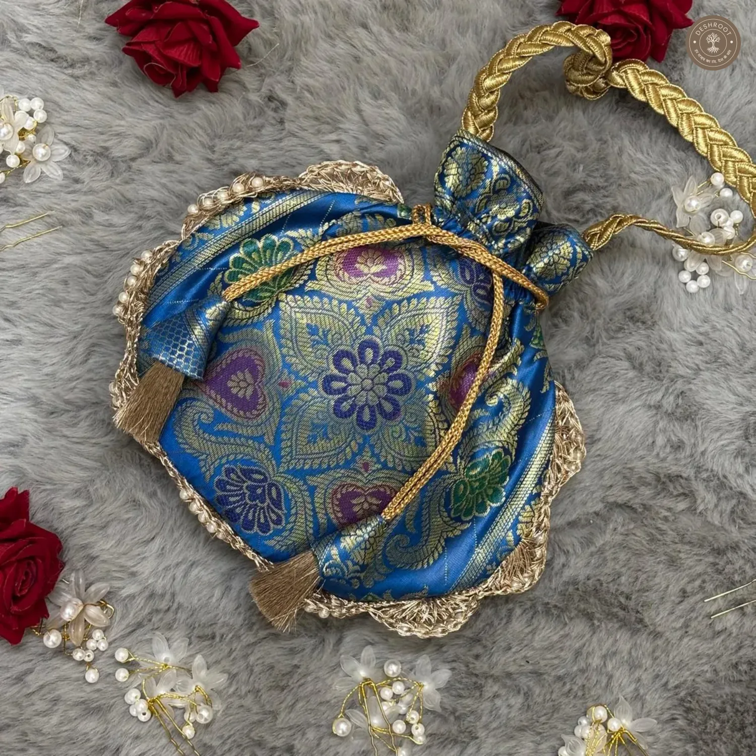 Banarasi Silk Lace Potli Bag