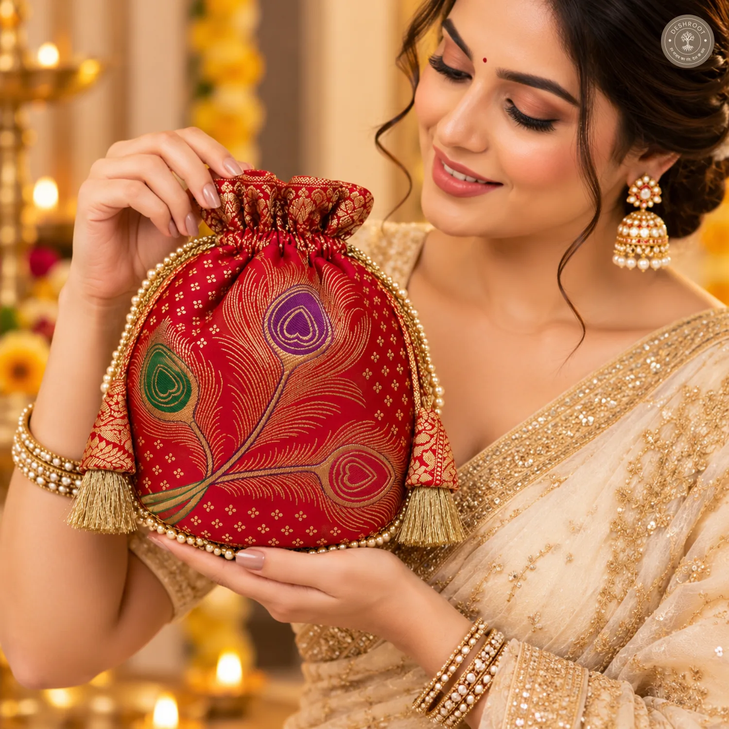 Banarasi Silk Lace Potli Bag
