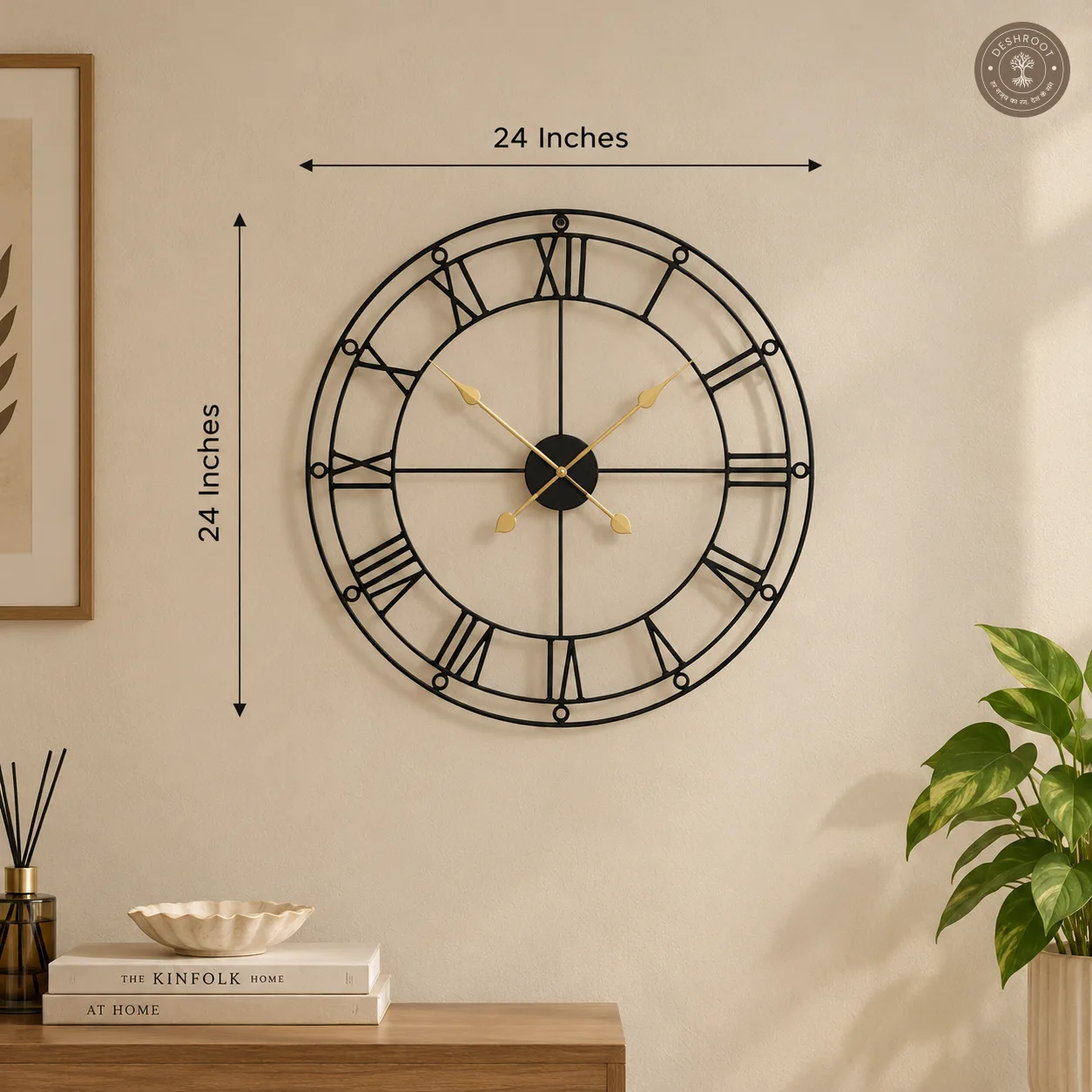 Classic Roman Numeral Open Frame Metal Wall Clock
