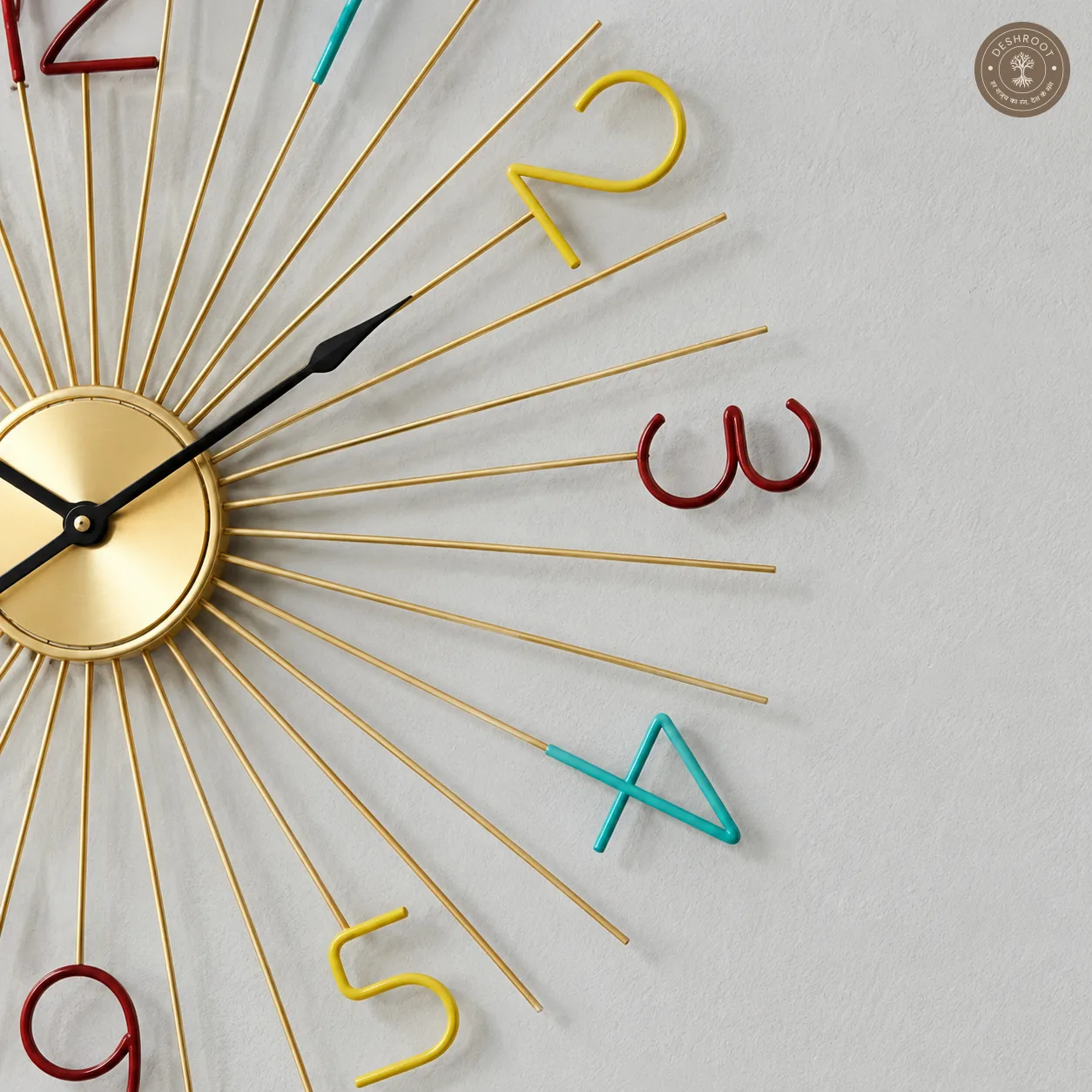 Golden Sunburst Multicolour Artistic Metal Wall Clock