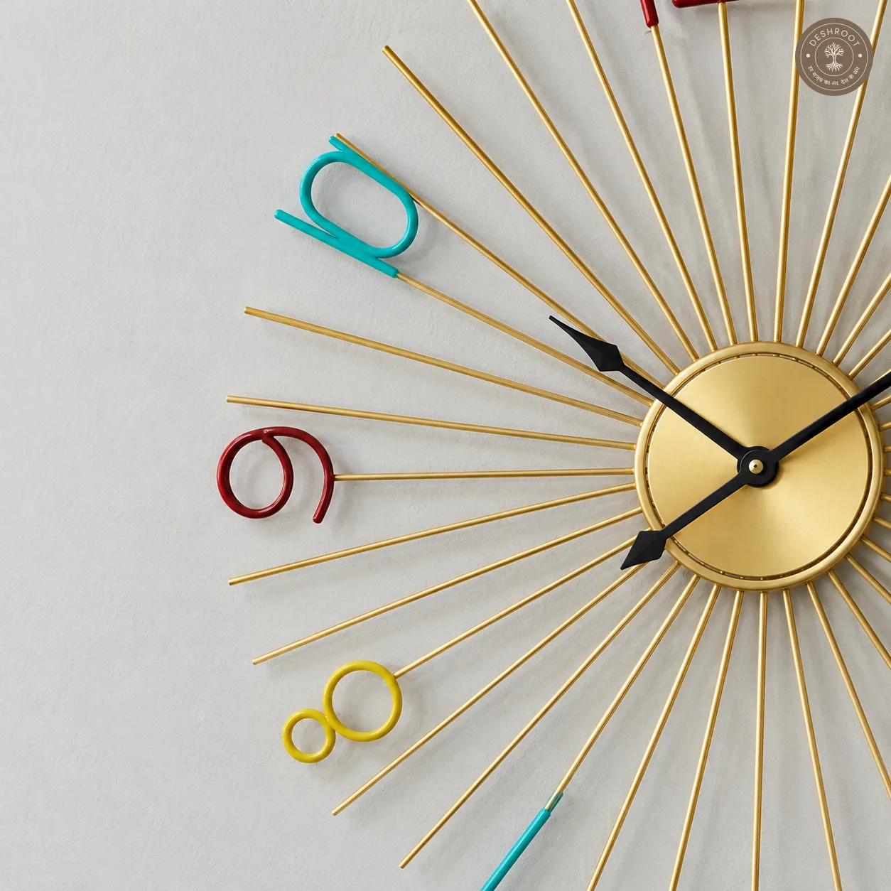 Golden Sunburst Multicolour Artistic Metal Wall Clock