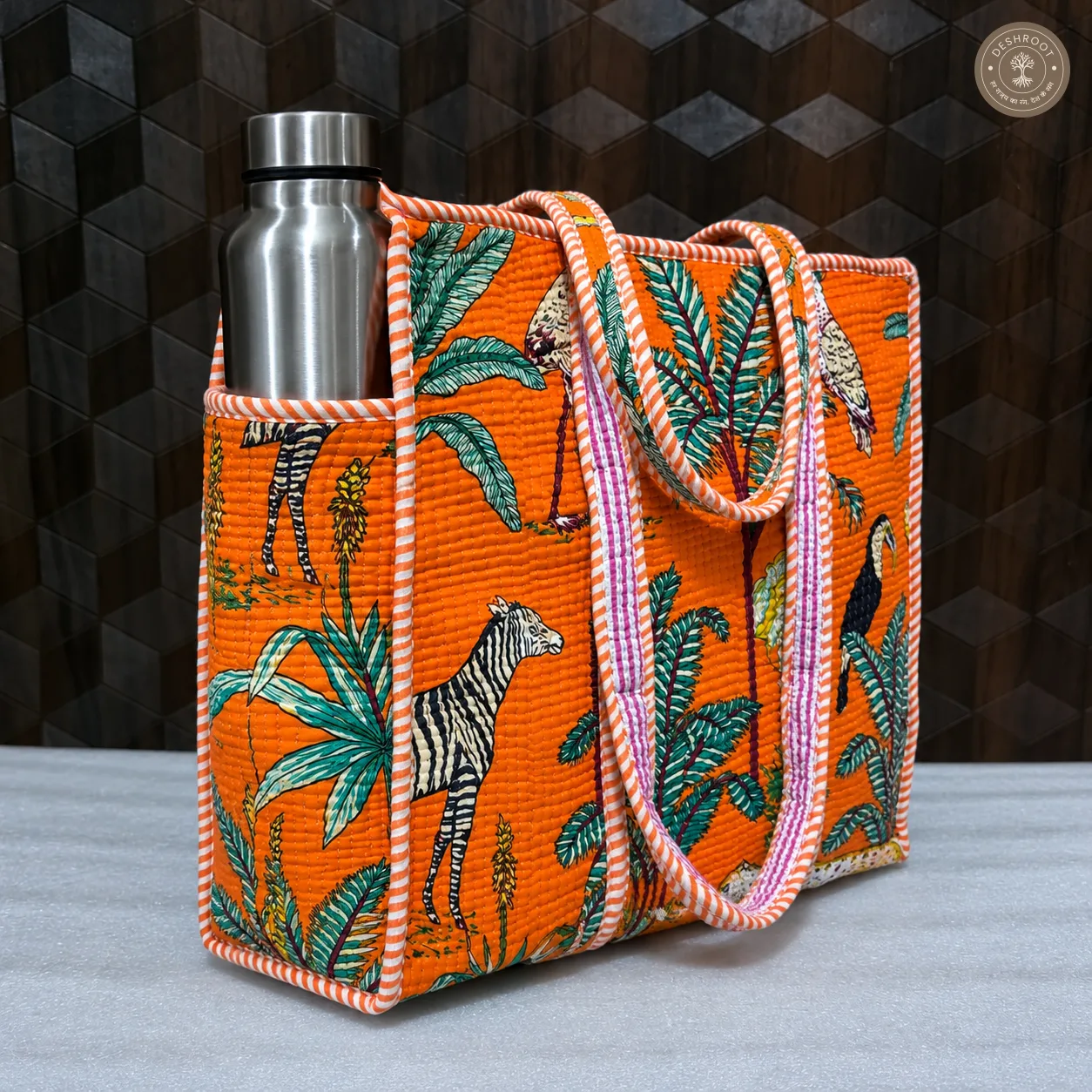 Orange Jungle Safari Printed Multipurpose Shoulder Bag for Women