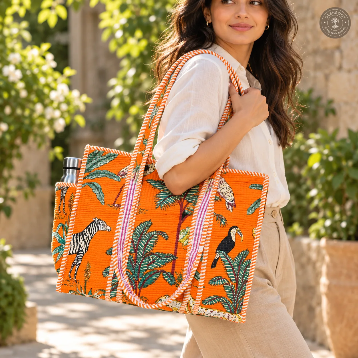 Orange Jungle Safari Printed Multipurpose Shoulder Bag for Women