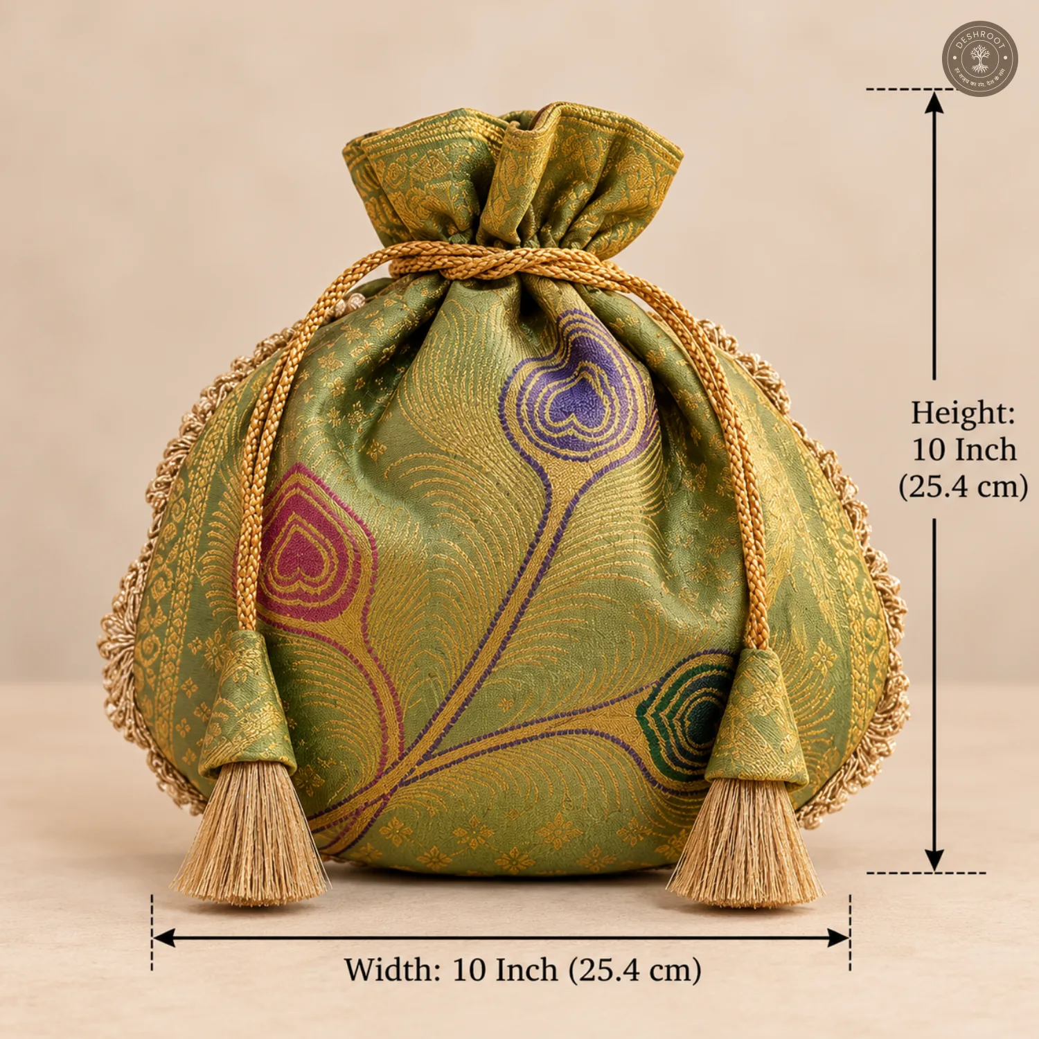 Pista Green Banarasi Silk Lace Potli Bag