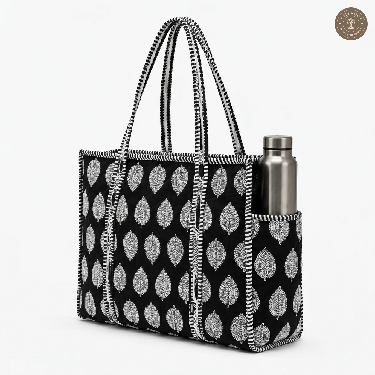 Black Leaf Printed Multipurpose Shoulder Bag for Women