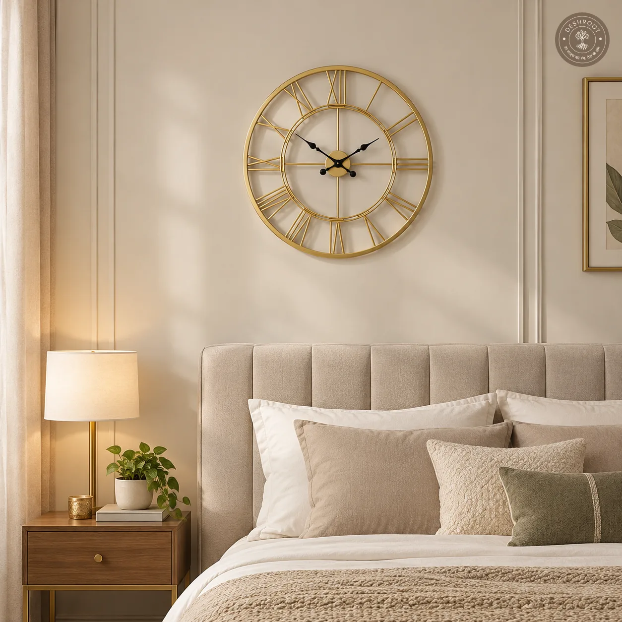 Golden Roman Numeral Open Frame Metal Wall Clock