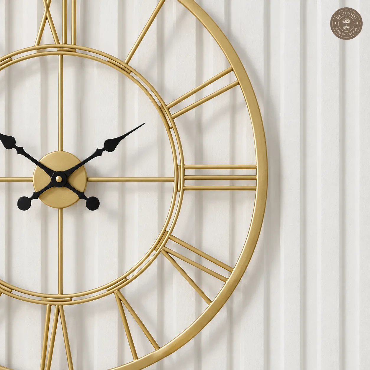 Golden Roman Numeral Open Frame Metal Wall Clock