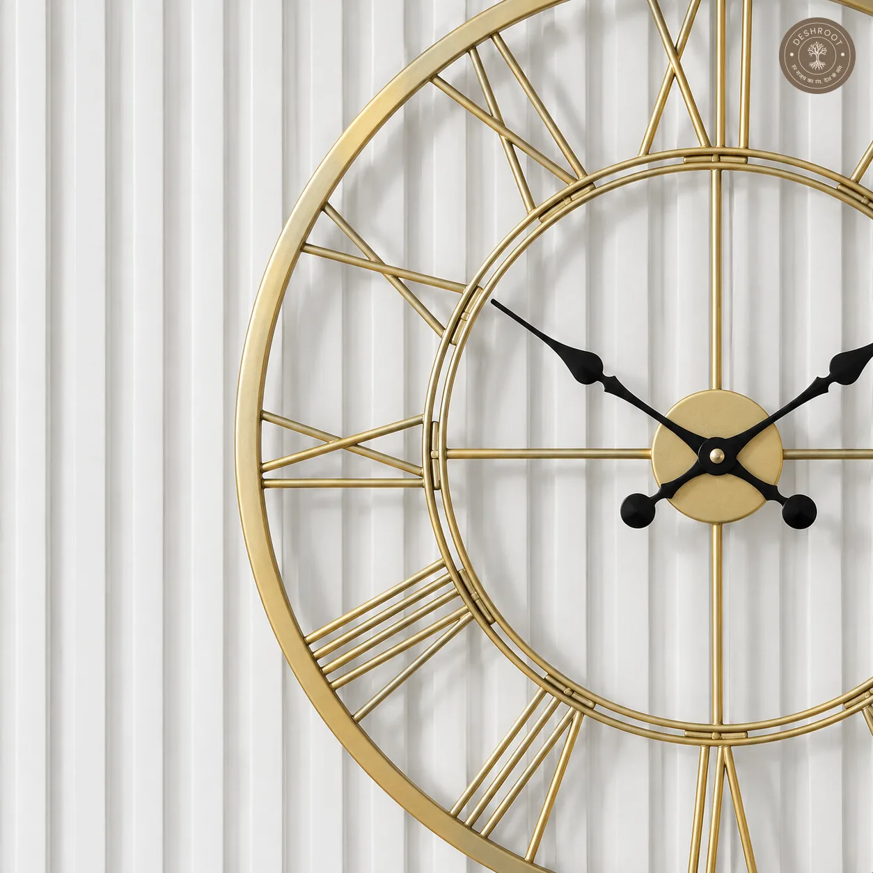 Golden Roman Numeral Open Frame Metal Wall Clock